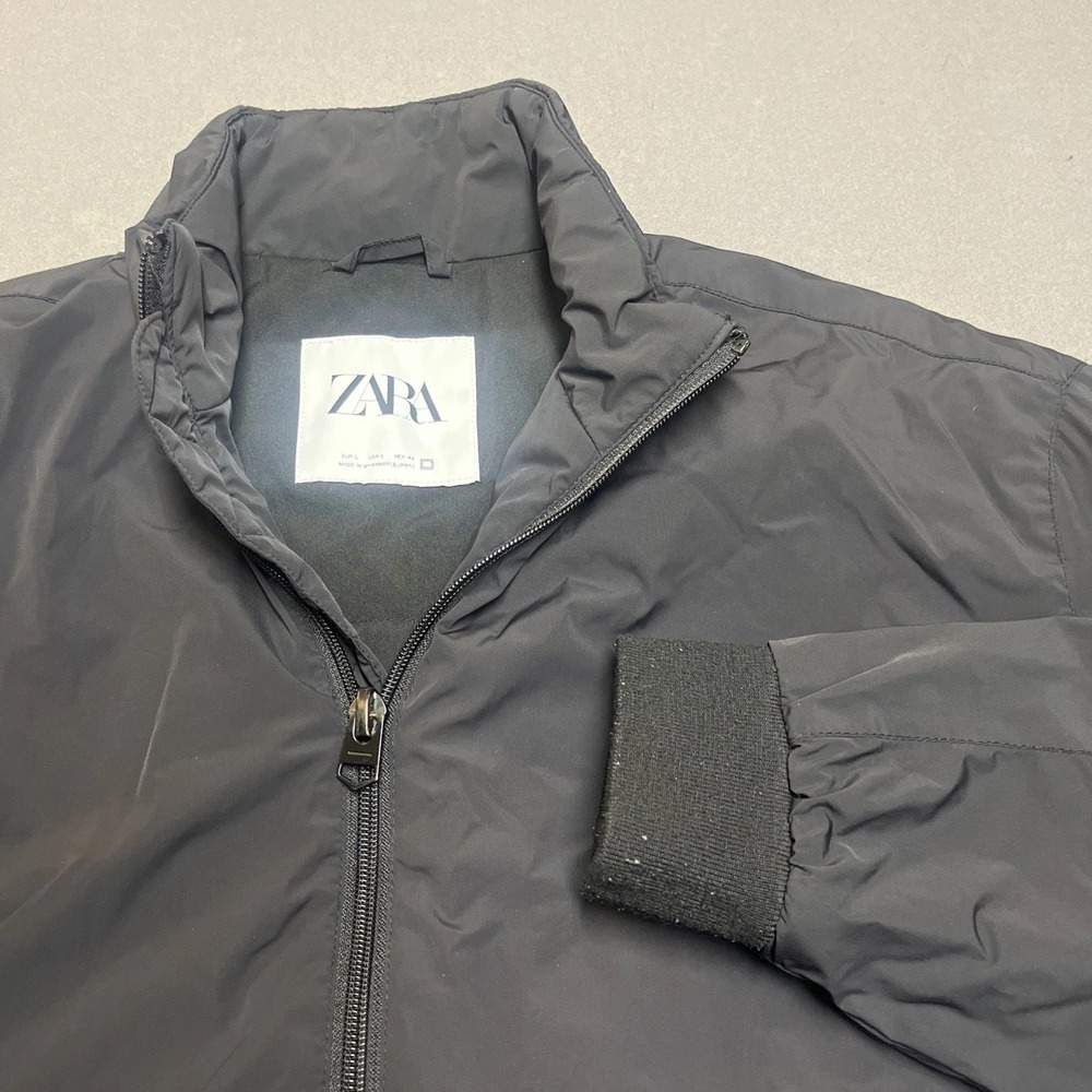 ZARA Men Bomber Jacket Black Full Zip Casual Outerwear Size L